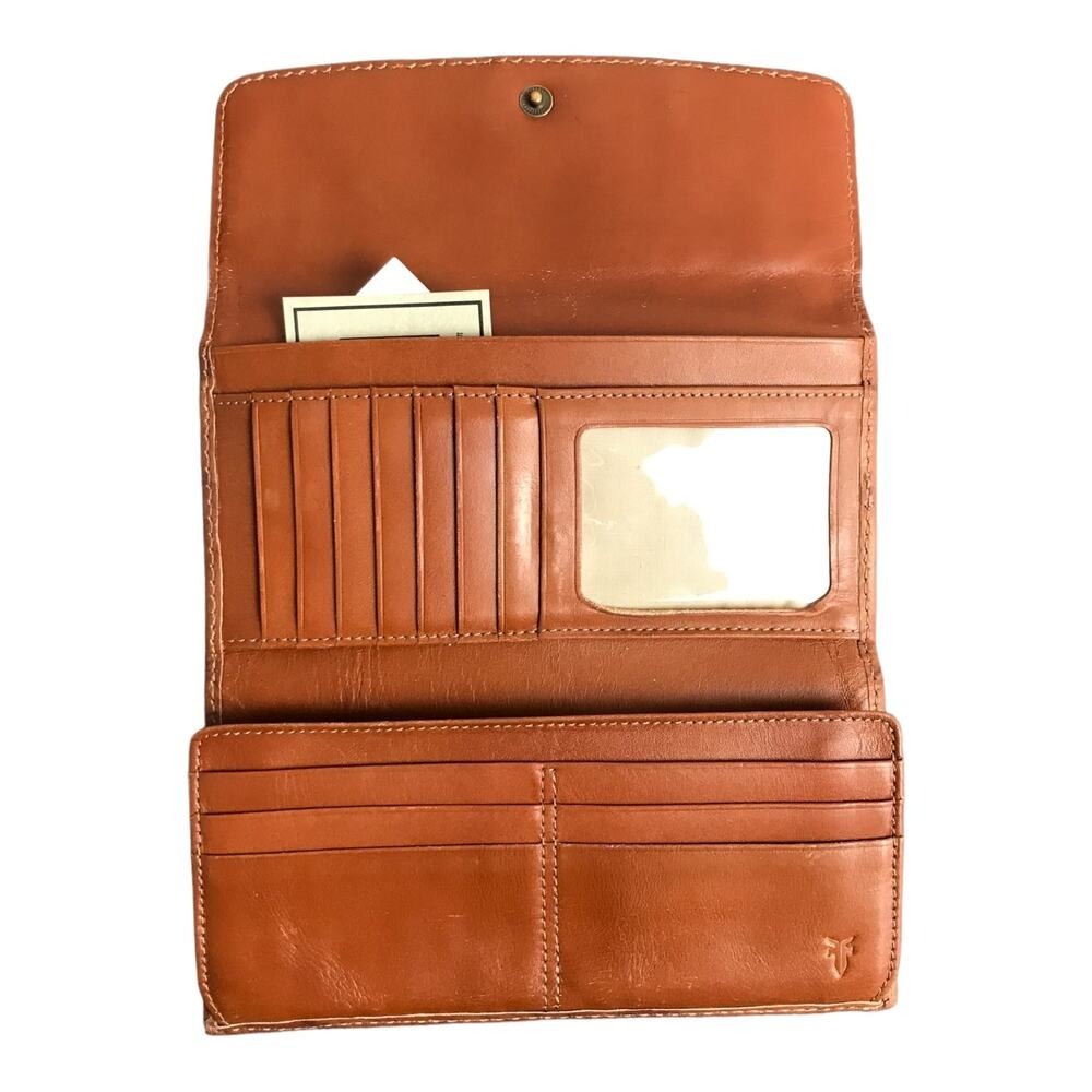 Frye Wallet Women Large Saddle Campus Leather Trifold Distressed 34DB983-SDL - Picture 4 of 9